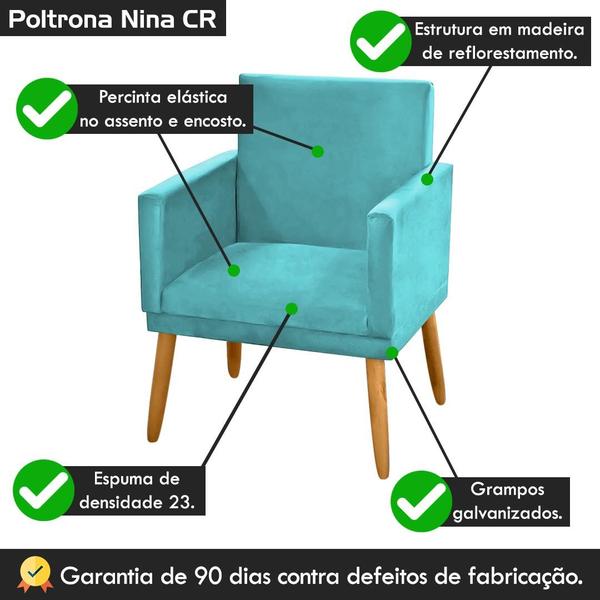 Imagem de Kit 2 Poltronas Decorativa Nina Suede Azul Tiffany com Rodapé-Maitê Moda Casa