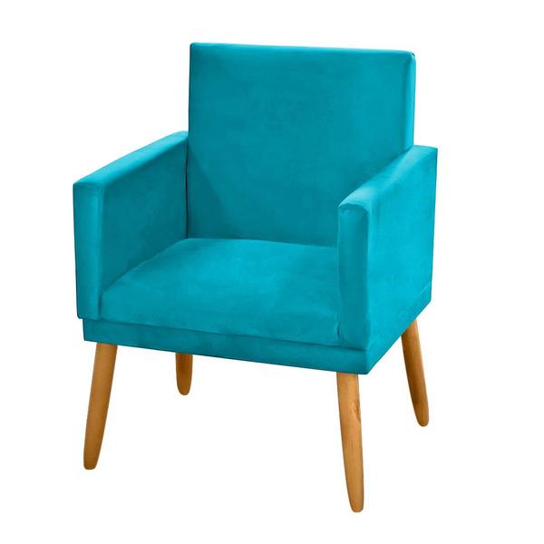 Imagem de Kit 2 Poltronas Decorativa Nina Suede Azul Turquesa com Rodapé