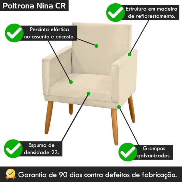 Imagem de Kit 2 Poltronas Decorativa Nina Suede Bege com Rodapé