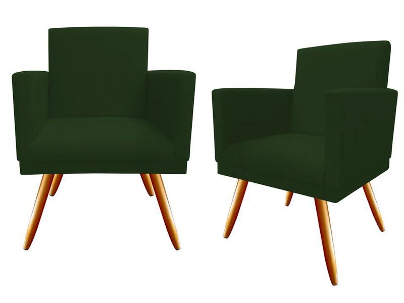 Imagem de Kit 2 Poltronas Decorativa Nina Suede Verde Pés Madeira Ms Decor