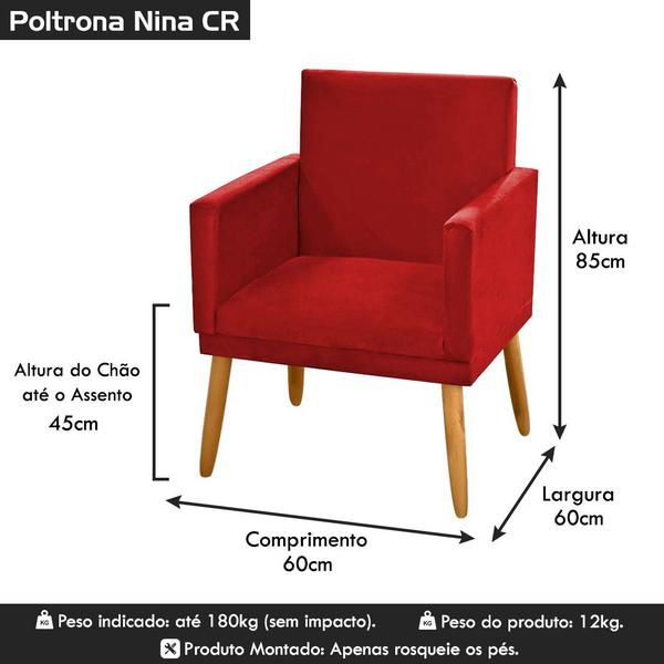 Imagem de Kit 2 Poltronas Decorativa Nina Suede Vermelho com Rodapé-Maitê Mada Casa