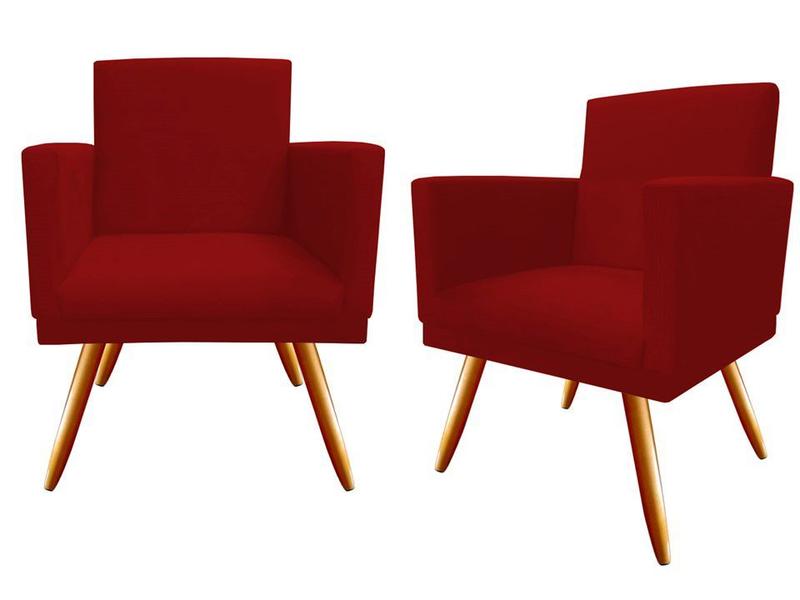 Imagem de Kit 2 Poltronas Decorativa Nina Suede Vermelho Pés Madeira Ms Decor