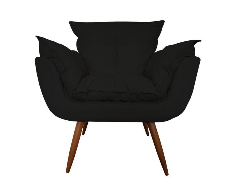 Imagem de Kit 2 Poltronas Decorativa Opala Couro Preto Pés Madeira Mz Decor