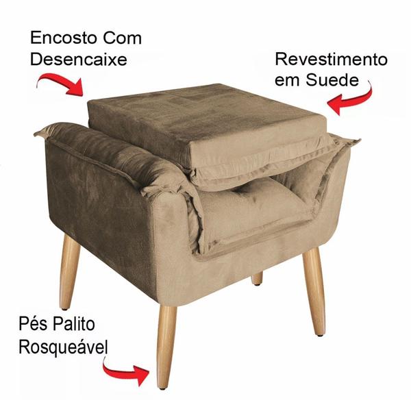 Imagem de Kit 2 Poltronas Decorativa Opala Retrô Suede Cappuccino para Sala de Estar Luxo Escritório Quarto