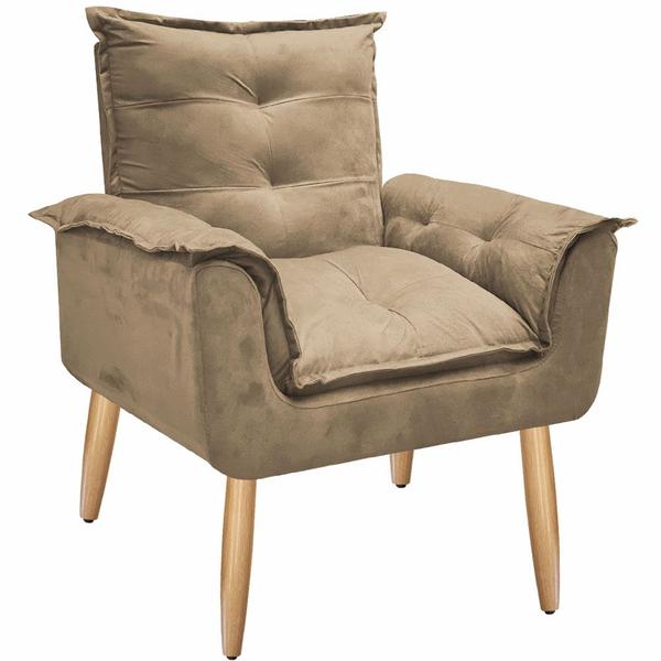 Imagem de Kit 2 Poltronas Decorativa Opala Retrô Suede Cappuccino para Sala de Estar Luxo Escritório Quarto