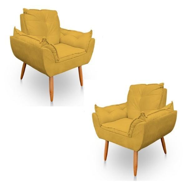 Imagem de Kit 2 Poltronas Decorativa Opala Sala de Estar Tecido Suede Amarelo Kimi Decor