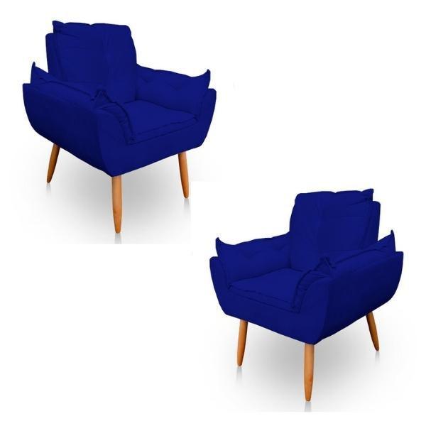 Imagem de Kit 2 Poltronas Decorativa Opala Sala de Estar Tecido Suede Azul Marinho Kimi Decor