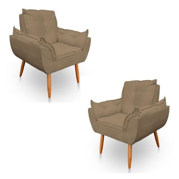 Imagem de Kit 2 Poltronas Decorativa Opala Sala de Estar Tecido Suede Cappuccino Kimi Decor