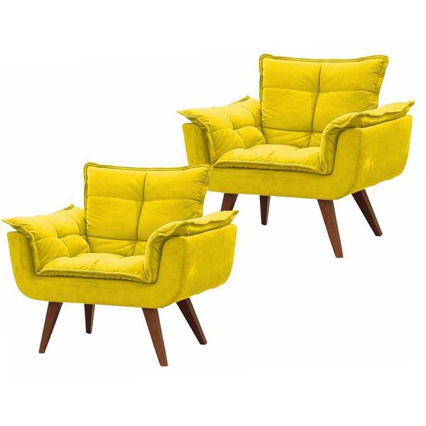 Imagem de Kit 2 Poltronas Decorativa Opala Suede Amarelo - Twdecora 