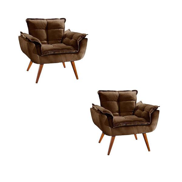 Imagem de Kit 2 Poltronas Decorativa Opala Suede Marrom - Twdecora