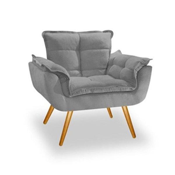 Imagem de Kit 2 Poltronas Decorativa Opalla Suede Cinza  - Twdecora 