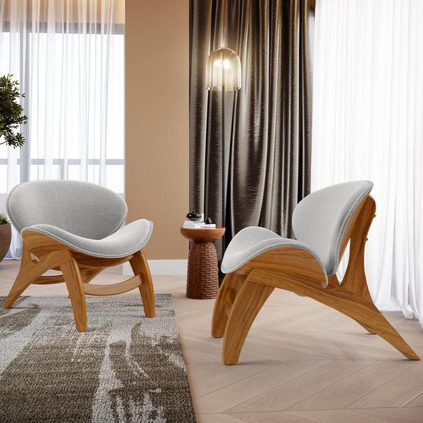 Imagem de Kit 2 Poltronas Decorativa Orgânica Sala Living Kadosh L02 Bouclê Cinza - Lyam Decor