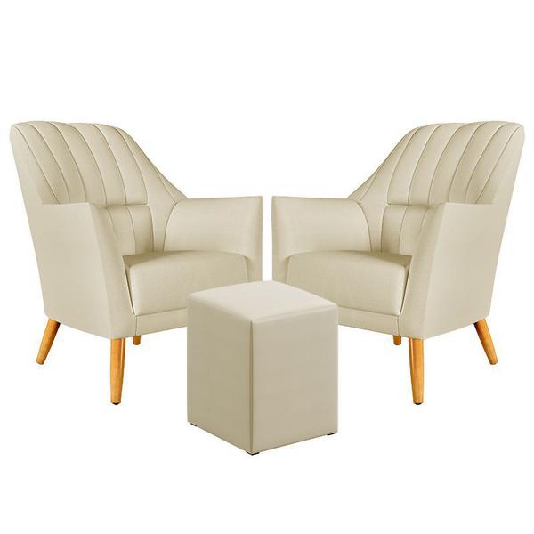 Imagem de Kit 2 Poltronas Decorativa Orion Bordada com Puff Izar Sued Bege Aradecor