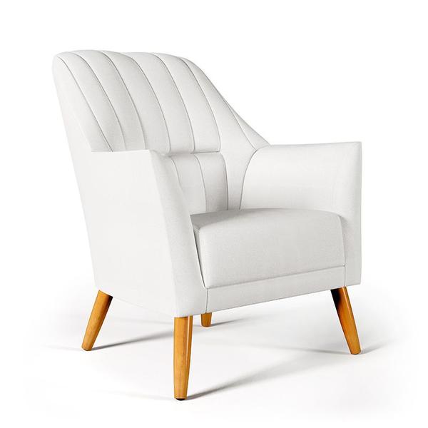 Imagem de Kit 2 Poltronas Decorativa Orion Bordada com Puff Quasar Couro Branco Aradecor