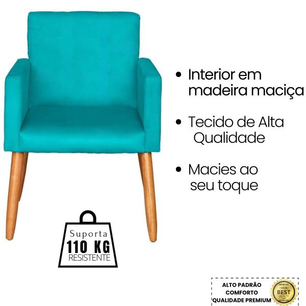 Imagem de Kit 2 Poltronas Decorativa para Sala Cadeira Estofada Resistente Escritório Recepção Sala de estar manicure Pés palito de madeira