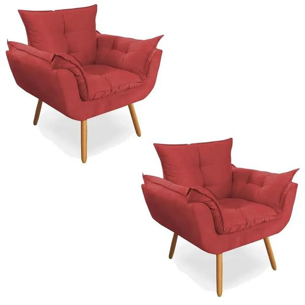 Imagem de Kit 2 Poltronas Decorativa para Sala de Estar Opala Platinum Decor Vermelho