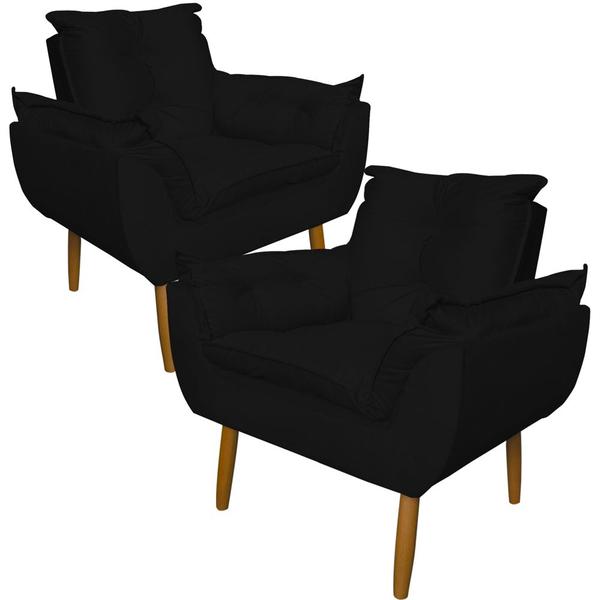 Imagem de Kit 2 Poltronas Decorativa para Sala de Estar Opala Suede Preto - Montanaris Decor