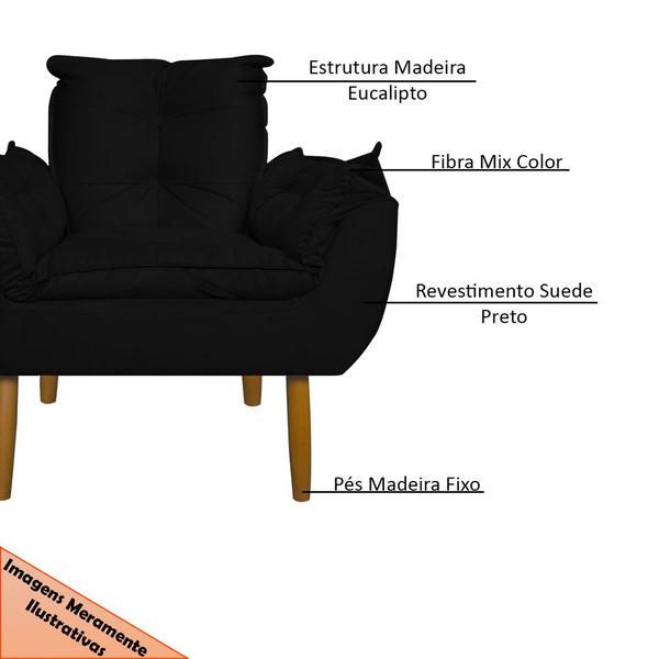 Imagem de Kit 2 Poltronas Decorativa para Sala de Estar Opala Suede Preto - Montanaris Decor