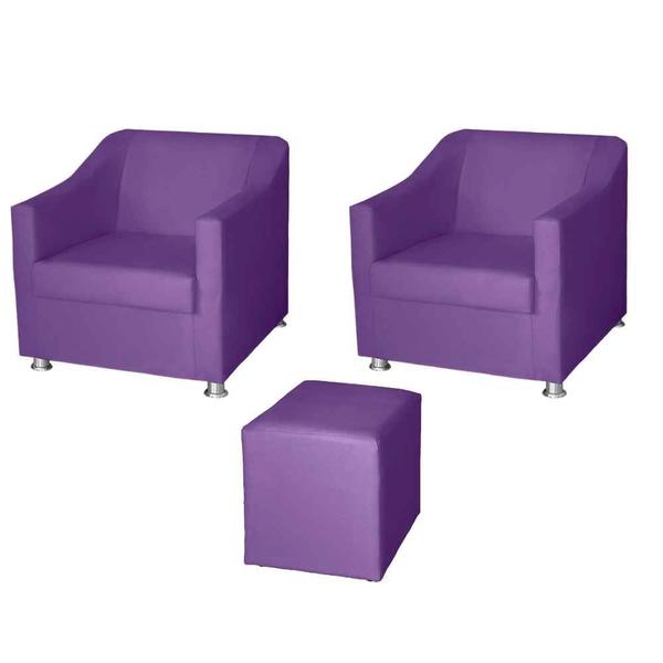 Imagem de Kit 2 Poltronas Decorativa para Sala de Estar Tilla 68cm e Puff Dado Roxo - Mafer