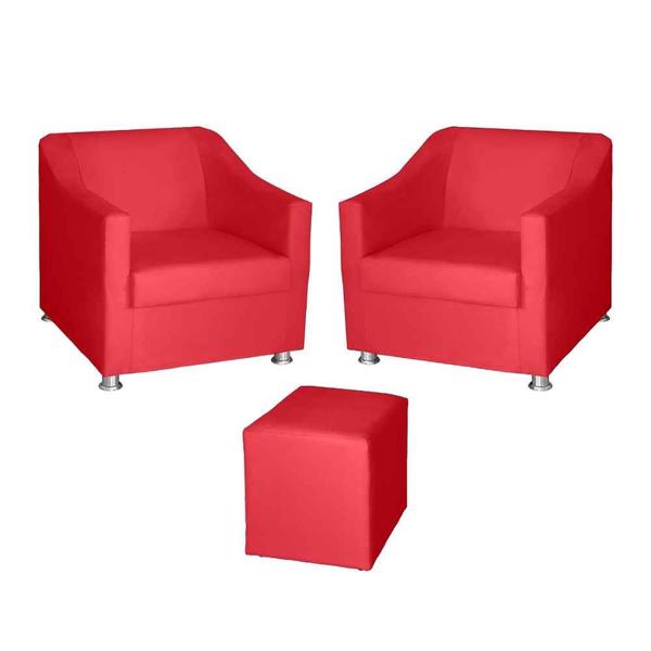 Imagem de Kit 2 Poltronas Decorativa para Sala de Estar Tilla 68cm e Puff Dado Vermelho - Mafer