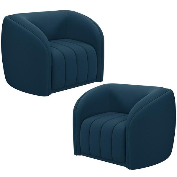 Imagem de Kit 2 Poltronas Decorativa Para Sala Lazio M03 Veludo Azul - Lyam Decor