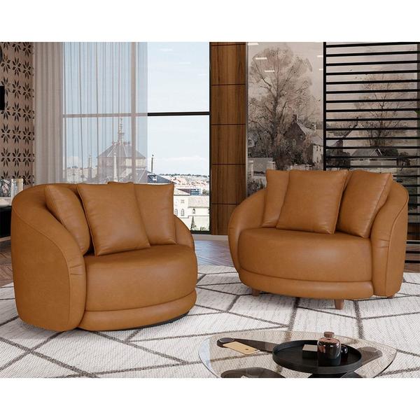 Imagem de Kit 2 Poltronas Decorativa para Sala Pés Madeira Kaly M22 Sintético Caramelo - Mpozenato