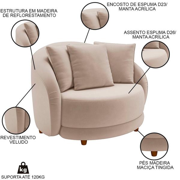 Imagem de Kit 2 Poltronas Decorativa para Sala Pés Madeira Kaly M22 Veludo Bege - Mpozenato