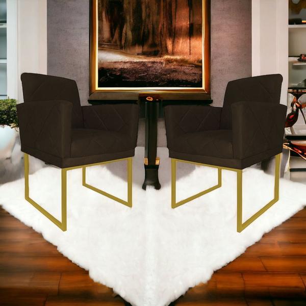 Imagem de Kit 2 Poltronas  Decorativa Pé Ferro Klara Suede Marrom - Londrilar