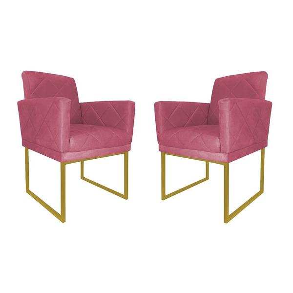 Imagem de Kit 2 Poltronas  Decorativa Pé Ferro Klara Suede Rosa - Londrilar