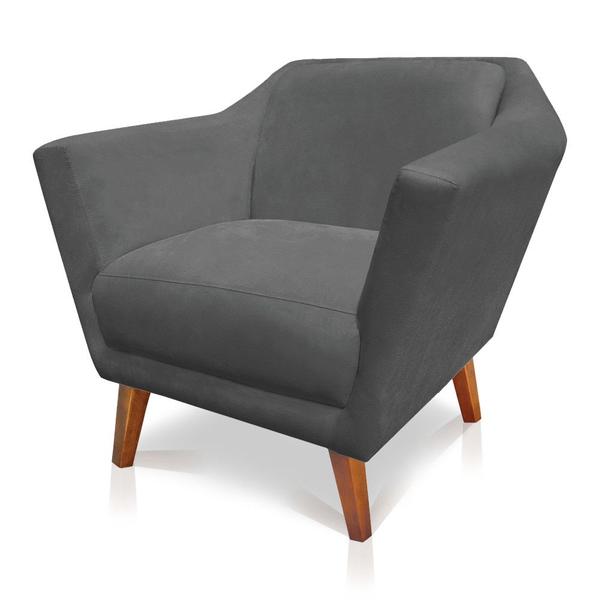 Imagem de Kit 2 Poltronas Decorativa Pérsia Suede Grafite Pés Chanfrado Castanho - Pallazio