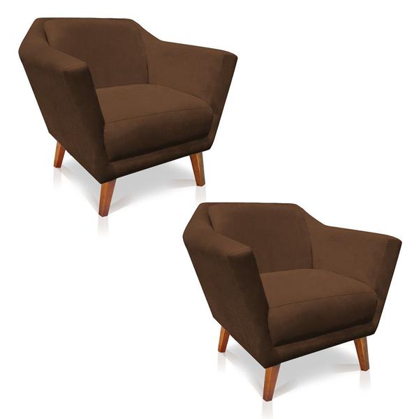 Imagem de Kit 2 Poltronas Decorativa Pérsia Suede Marrom Pés Chanfrado Castanho - Pallazio