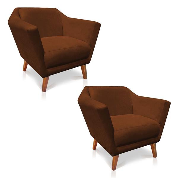 Imagem de Kit 2 Poltronas Decorativa Pérsia Suede Terracota Pés Chanfrado Castanho - Pallazio