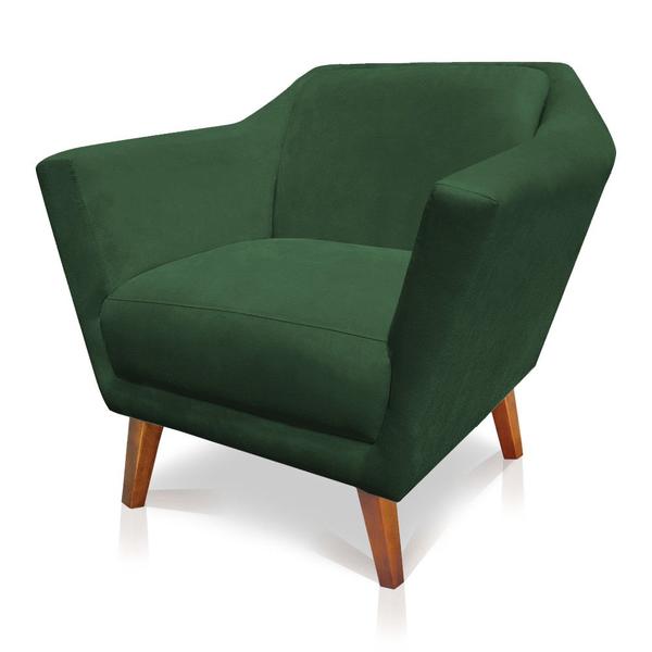 Imagem de Kit 2 Poltronas Decorativa Pérsia Suede Verde Pés Chanfrado Castanho - Pallazio