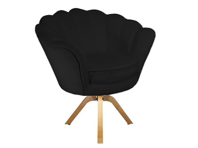 Imagem de Kit 2 Poltronas Decorativa Pétala Base Giratória Madeira Couro Preto Mz Decor