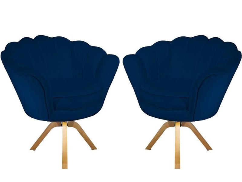 Imagem de Kit 2 Poltronas Decorativa Pétala Base Giratória Madeira Suede Azul Marinho Mz Decor