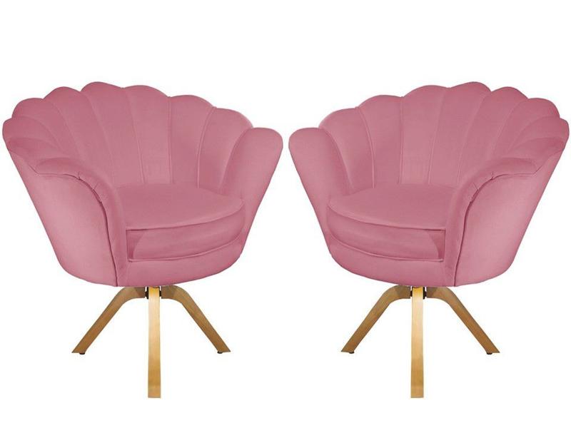 Imagem de Kit 2 Poltronas Decorativa Pétala Base Giratória Madeira Suede Rosa Mz Decor