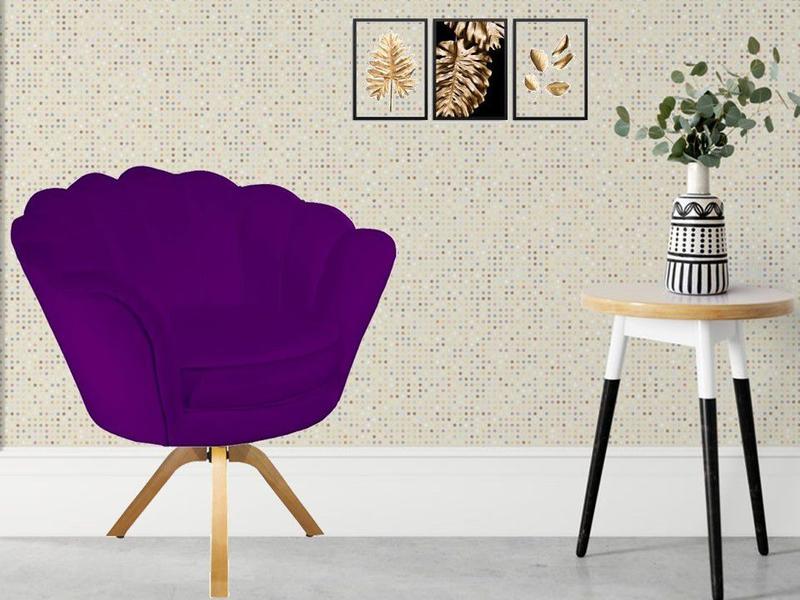 Imagem de Kit 2 Poltronas Decorativa Pétala Base Giratória Madeira Suede Roxo Ms Decor