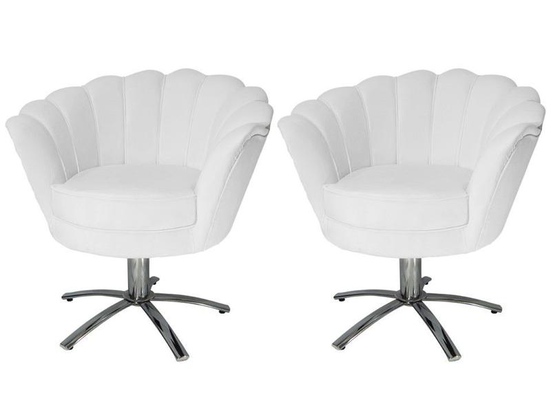 Imagem de Kit 2 Poltronas Decorativa Pétala Base Giratória Metal Couro Branco Ms Decor