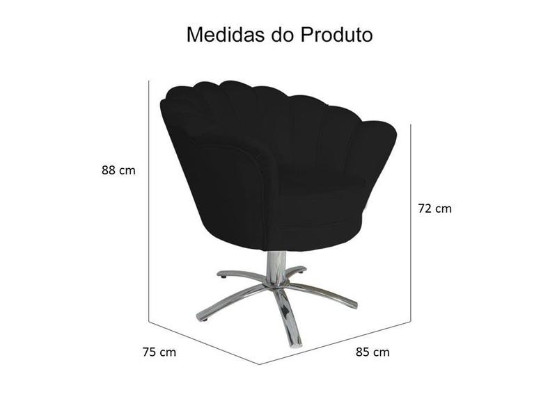 Imagem de Kit 2 Poltronas Decorativa Pétala Base Giratória Metal Couro Preto Ms Decor