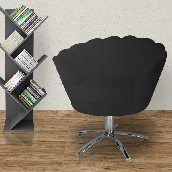 Imagem de Kit 2 Poltronas Decorativa Pétala Base Giratória Metal Couro Preto Mz Decor