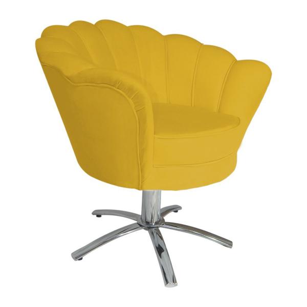 Imagem de Kit 2 Poltronas Decorativa Pétala Base Giratória Metal Suede Amarelo Ms Decor