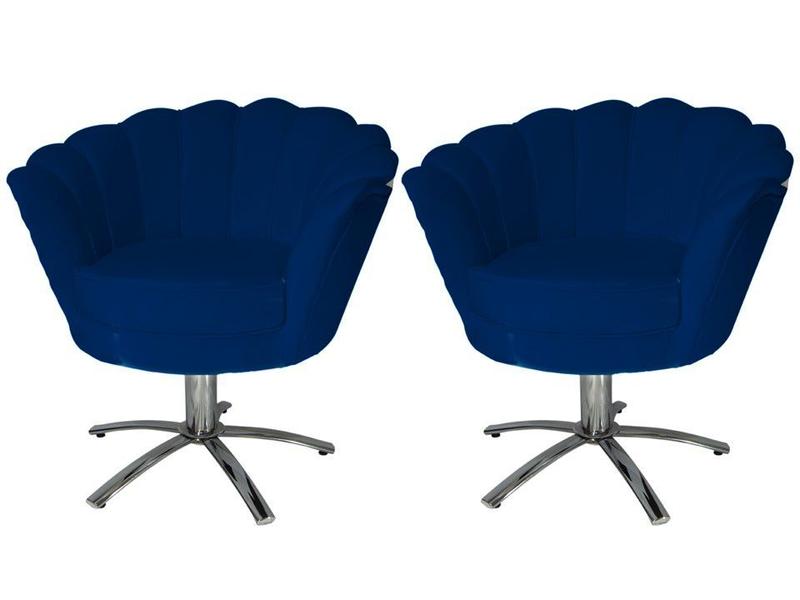 Imagem de Kit 2 Poltronas Decorativa Pétala Base Giratória Metal Suede Azul Marinho Ms Decor