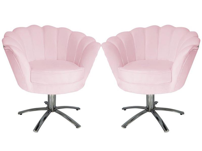 Imagem de Kit 2 Poltronas Decorativa Pétala Base Giratória Metal Suede Rosa Bebê Mz Decor