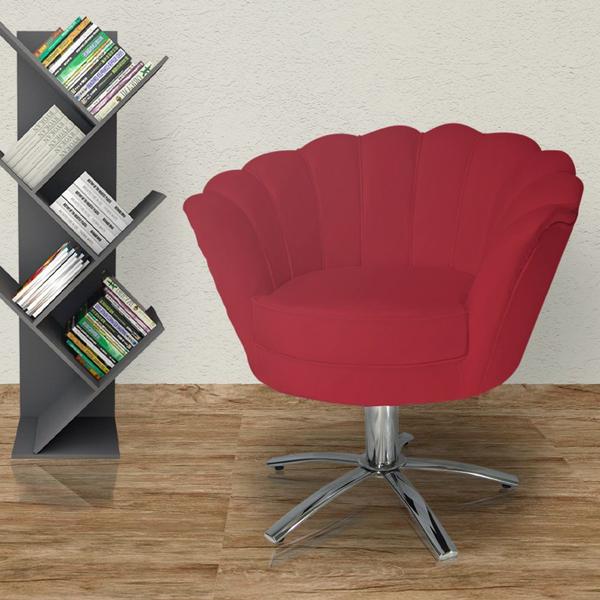 Imagem de Kit 2 Poltronas Decorativa Pétala Base Giratória Metal Suede Vermelho Ms Decor