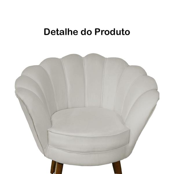 Imagem de Kit 2 Poltronas Decorativa Pétala Couro Bege Pés Madeira Mz Decor