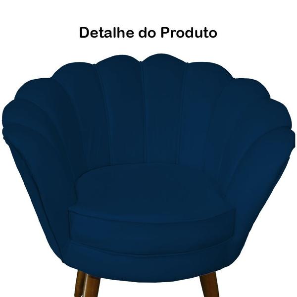 Imagem de Kit 2 Poltronas Decorativa Pétala Suede Azul Marinho Pés Madeira Ms Decor