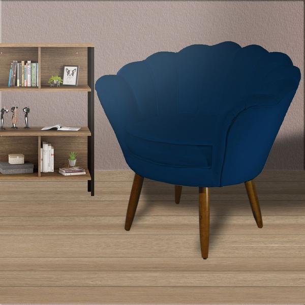 Imagem de Kit 2 Poltronas Decorativa Pétala Suede Azul Marinho Pés Madeira Mz Decor