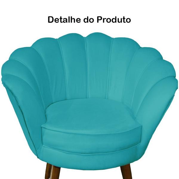 Imagem de Kit 2 Poltronas Decorativa Pétala Suede Azul Tifany Pés Madeira Ms Decor