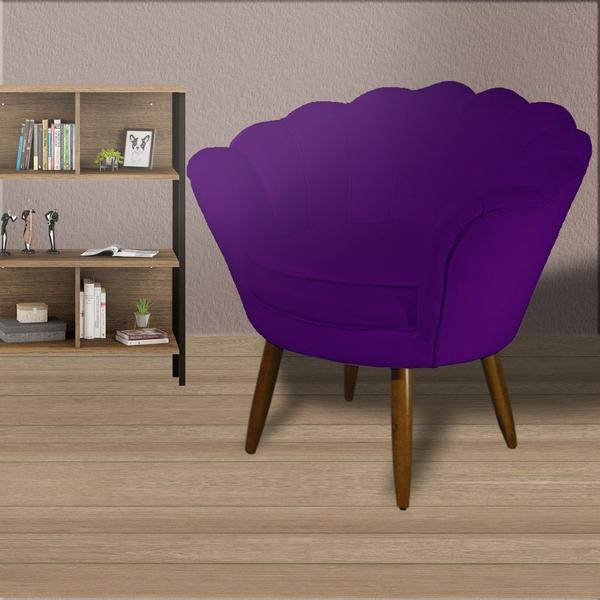 Imagem de Kit 2 Poltronas Decorativa Pétala Suede Roxo Pés Madeira Mz Decor