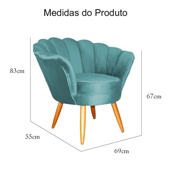 Imagem de Kit 2 Poltronas Decorativa Pétala Veludo Azul Tiffany Pés Madeira Ms Decor